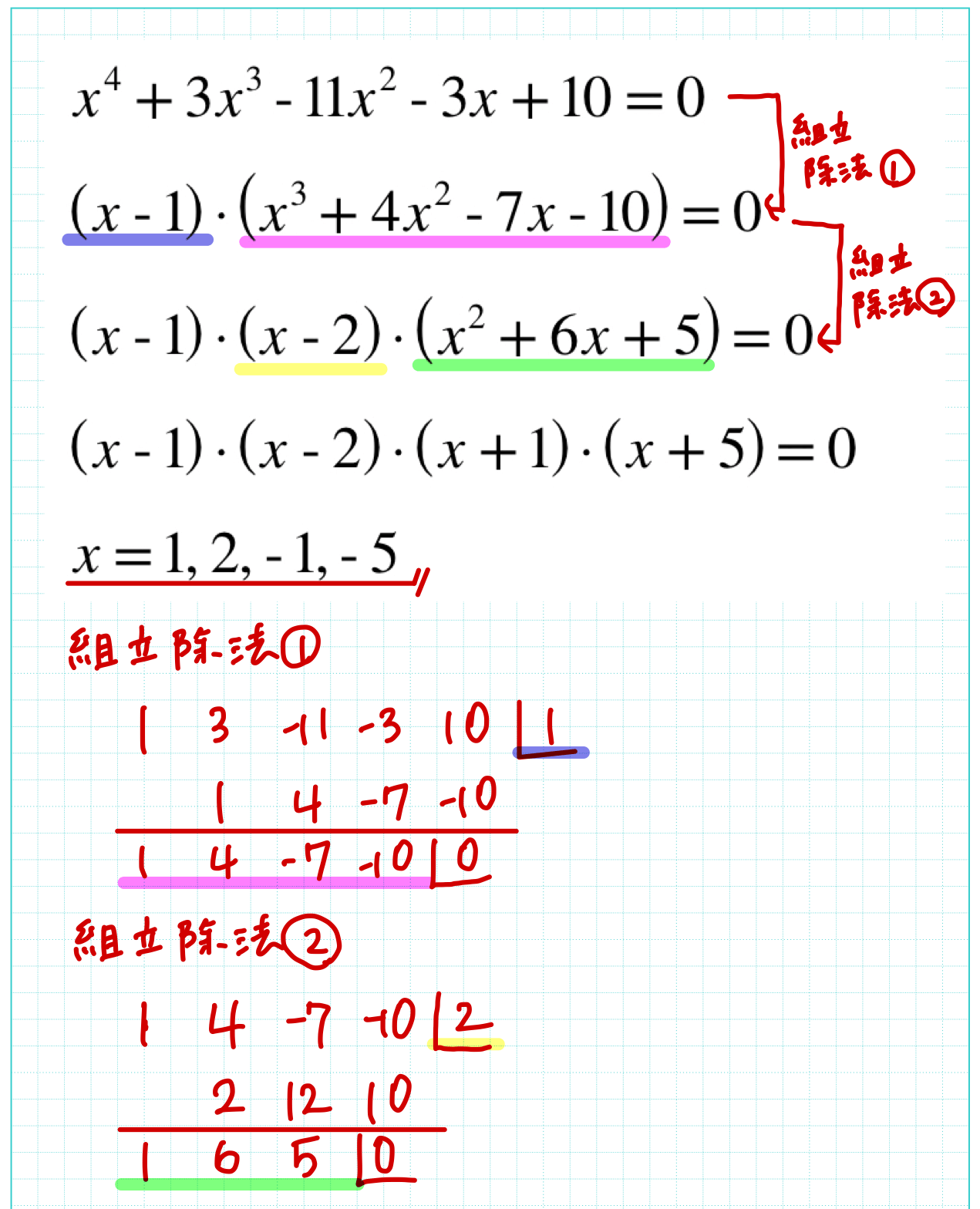 数 4次方程式を一気に2次式まで下げて因数分解を利用して解く 個太郎塾ふじみ野教室